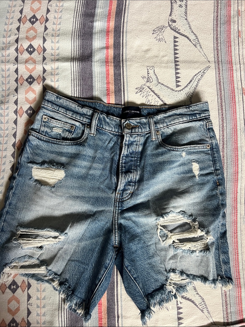 Distressed Light Wash Denim Cutoff Shorts